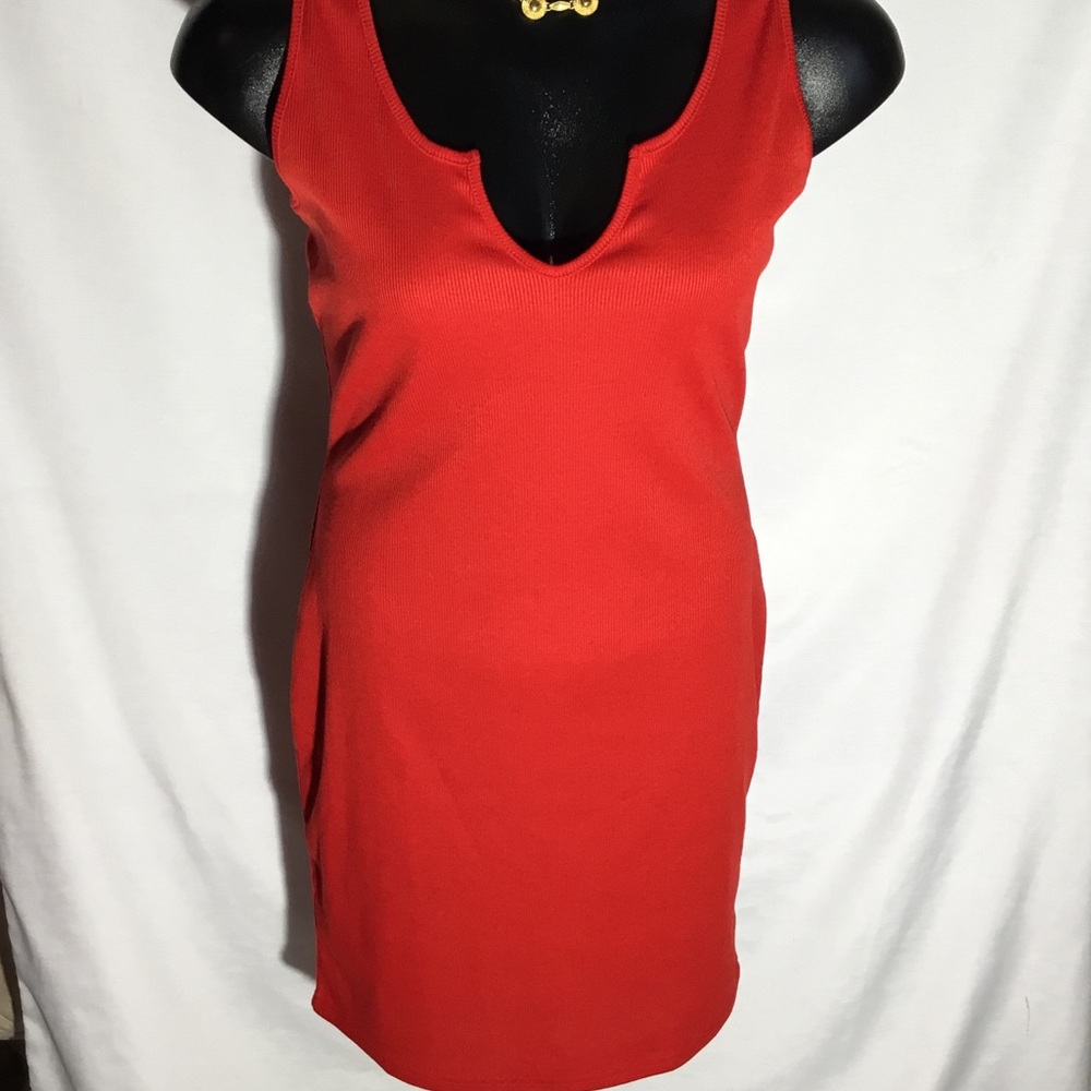 Red Sleeveless V-Neck Midi Dress